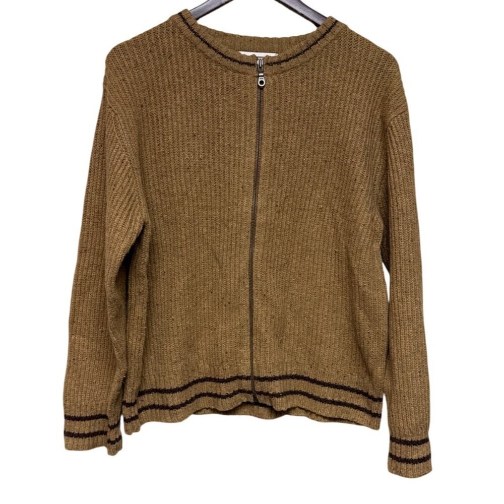 Maurice's VTG Full Zip Sweater Cardigan Tan Ramie Wool Blend Preppy Large NEW